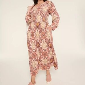 NWT Neck Smocked-Bodice Midi Dress